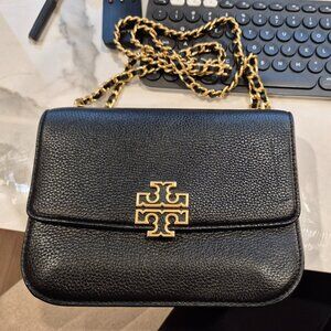 Tory Burch Britten black pebbled leather shoulder bag (small)